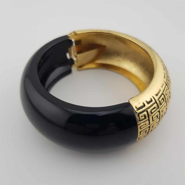 Bracelet rigide femme couleur noire et dorée - Vue latérale